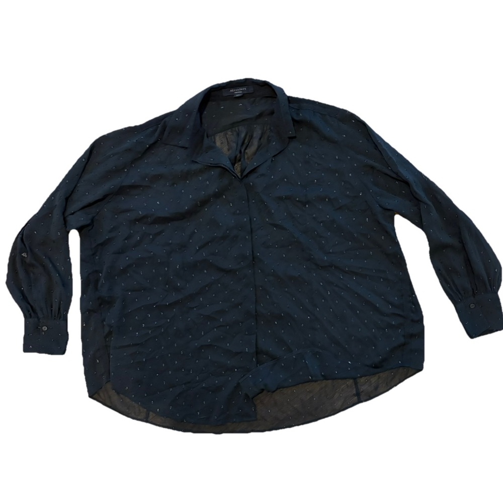 All Saints Womens black Sheer Long Sleeve Button Up Shirt blouse size medium